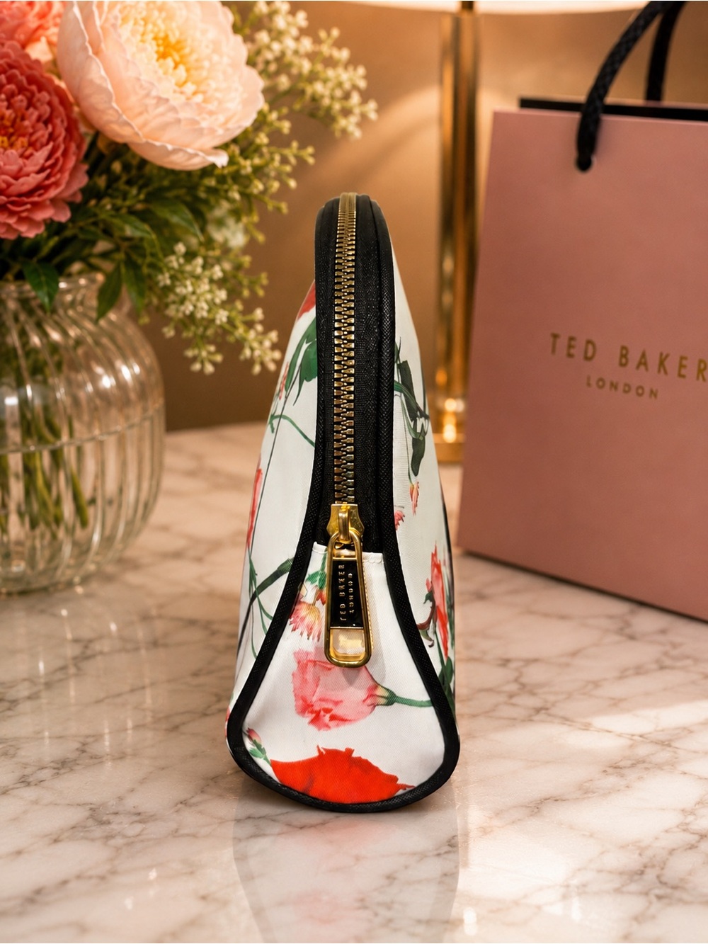 Ted Baker London Floral Cosmetic Bag in White, Green, Red - Picture 2 of 5